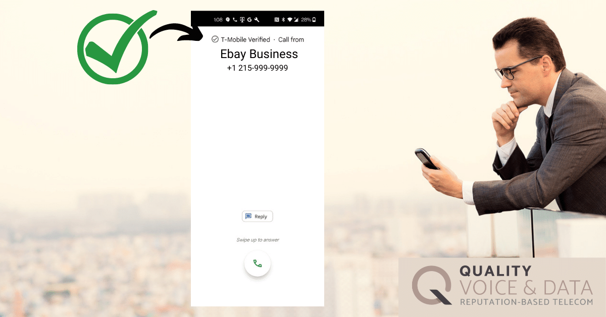 Mobile phone showing calls with checkmark have been verified by the carrier